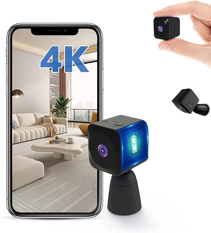 AOBOCAM Camara Espia 4K HD Mini WiFi (2.4Ghz) Camara para Ver En El Movil, Interior/Exterior Mini Cámaras De Vigilancia inalambricas Larga Duracion Detección de Movimiento