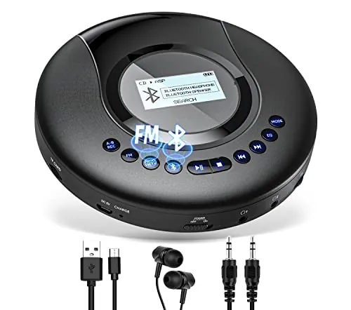 Arafuna Reproductor de CD portáti | CD Bluetooth para Coche y niños, Discman CD portatil Recargable de 2000 mAh, protección a Prueba de Golpes, Radio FM