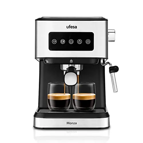 Ufesa Monza Cafetera Espresso y Capuccino de 20 Bares, Panel Táctil Digital, Vaporizador Orientable, Café Molido o Monodosis ESE, Función Calienta Tazas, 1050W, Depósito 1.5L