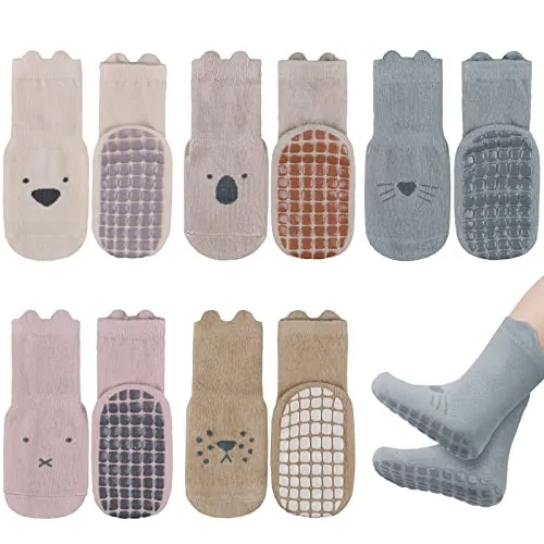 Vicloon Calcetines de Algodón Antideslizantes, 5 Pares de Calcetines de Bebé, Calcetines Deportivos para Bebés de 1 a 3 Años