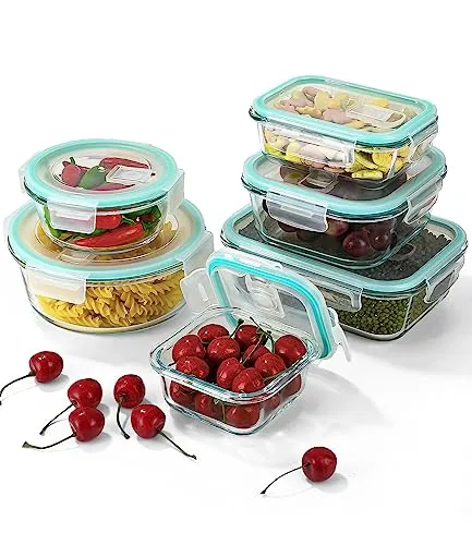 heuchaey Juego de 6 recipientes de cristal para guardar alimentos | multitamaño, con válvula de vapor, con tapa transparente, aptos para microondas, frigorífico y lavavajillas, herméticos