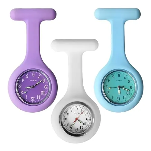 DHSBGWSX Paquete de 3 relojes de enfermera, adecuados para enfermeras médicas (blanco, morado claro, azul claro), Blanco, morado claro, azul claro, Contemporáneo