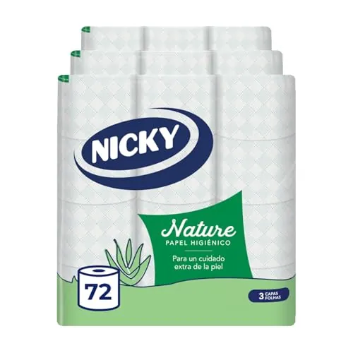 Nicky Nature Papel Higiénico - Paquete de 72 Rollos, 170 Hojas de 3 Capas, Cómodo y Suave con la Piel, Embalaje Reciclable, Celulosa 100% Pura, Certificación FSC