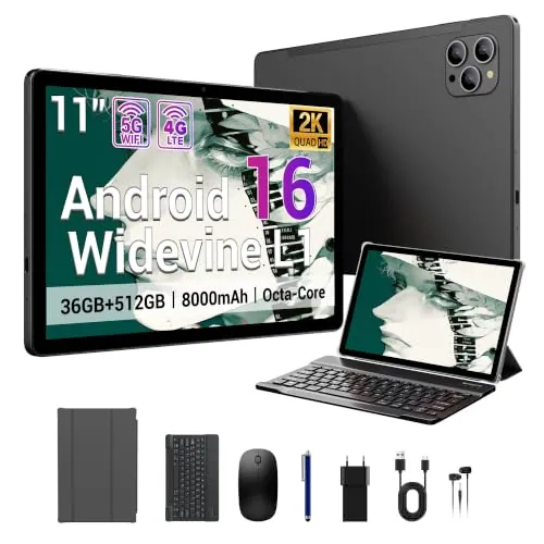 ANTIOXID Tablet 11 Pulgadas Android 16 Tabletas con Tarjeta SIM/WiFi,Octa-Core,Gemini AI,36GB RAM+512 GB ROM (TF 1TB),8000 mAh,tabletas con Teclado