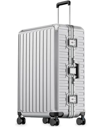 LUGGEX Maleta Grande de Viaje con 4 Ruedas, Malete con Marco de Aluminio, Sin Cremallera Maletas, Plata, L (75cm, 103L)