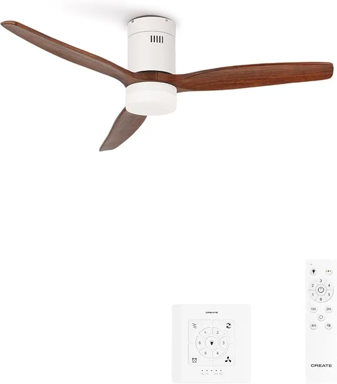 CREATE / WINDCALM S/Ventilador de techo ABS con luz blanco aspas efecto madera oscura con controlador y mando / 40W, Temporizador, Ø112 cm, 3 temperaturas de luz, función verano-invierno