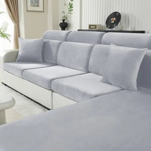 CYCMACO Funda Asiento Sofa Terciopelo 1 Asiento, Gris Plata