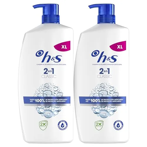 H&S Classic Champú + Acondicionador Anticaspa 2en1, 2x1000ml, Dispensador
