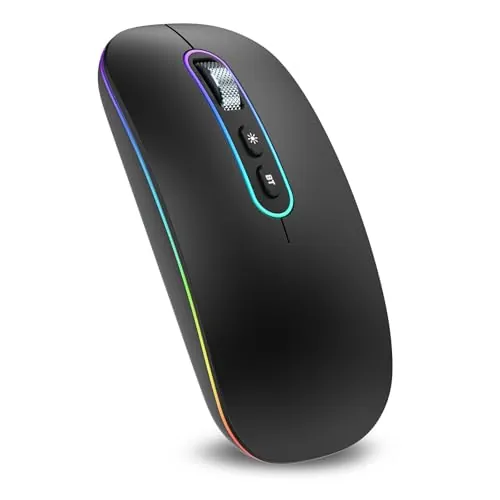 cimetech Raton inalambrico Recargable, 2.4G & Bluetooth Ratón para Portátil Ratón Silencioso Diseño Ergonómico con Nano Receptor USB Compatible con Macbook iPad Ordenador-Negro