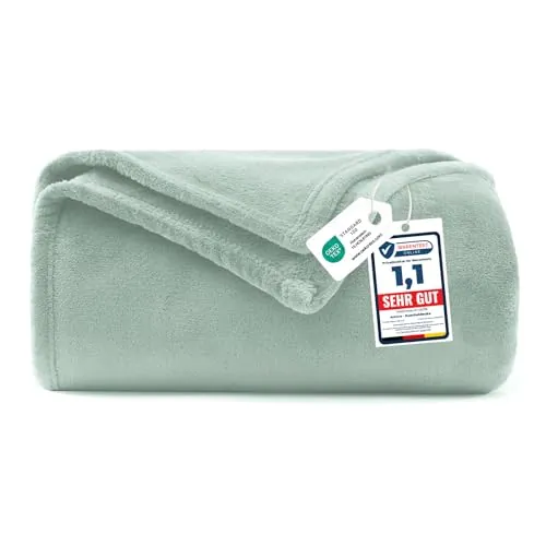 WAVVE Manta 130 x 150 cm Verde Salvia, Manta Polar de Franela de Microfibra, Suave y Cálida para Sofá y Cama, Manta para 1 Persona