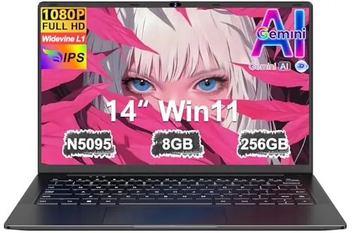 Ordenador Portátil 14 Pulgadas Celeron N5095 Upto 2,9 GHz Portatiles 8GB RAM 256GB SSD TF 1TB LPDDR4 Win11 5G WiFi 1920*1080 FHD mini HDMl Laptop Película Protectora Español - Oro Cuerpo Metálico-69