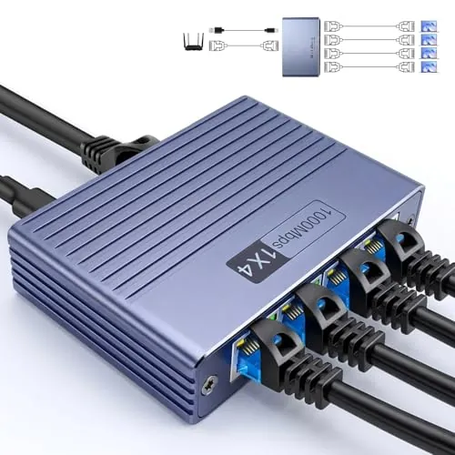 Switch Ethernet 1 a 4 1000Mbps Aluminio Gigabit RJ45 Splitter Duplicado