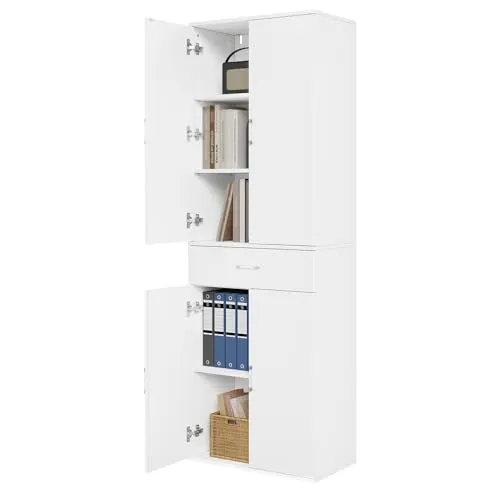eSituro Armario de Oficina con Puertas, 60x34x180 cm,Blanco