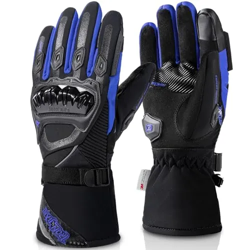 IRON JIA'S Guantes Invierno para Motocicleta para Hombre, Impermeables y Resistentes Level 1 KP al Viento, Ligeros y Cálidos Guantes de Pantalla Táctil, Adecuados para Motociclismo, Esquí-Azul-M