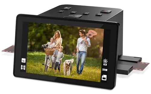 Escáner digital de películas y diapositivas con gran pantalla LCD de 5 pulgadas, escáner negativo y escáner de diapositivas para digitalizar, convierte 135, 126 KPK, 110 negativos y película Super 8 a