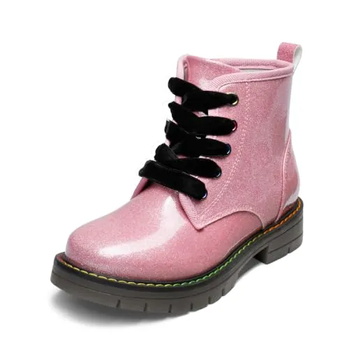 DREAM PAIRS KIDS Botas de Nieve Invierno Botines Militares Niñas Niños con Cordones Multiolores Moda,Size 28.5,Rosa/pu,SDBO2220K