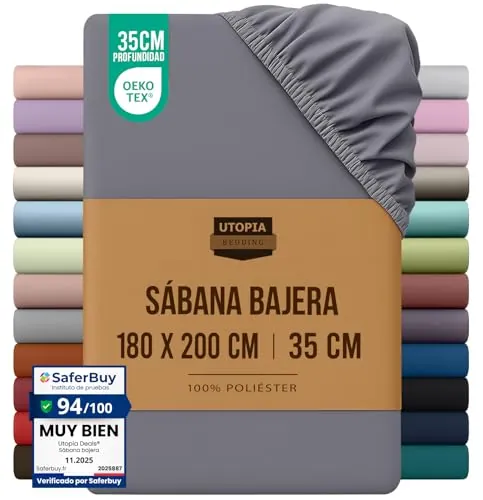 Utopia Bedding Sabana Bajera 90x200 - Gris - Certificado Oeko Tex - Bolsillo Profundo - Microfibra de Poliéster Cepillado (Cama 90)