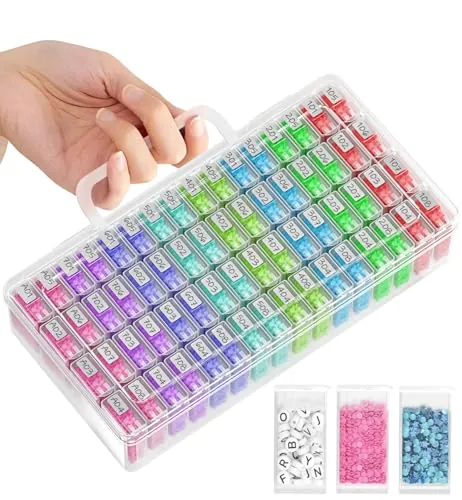 ARTDOT Caja organizadora portátil de 64 frascos para kits de diamond painting para adultos, ideal para pintura de diamante, con etiquetas adhesivas para accesorios y herramientas