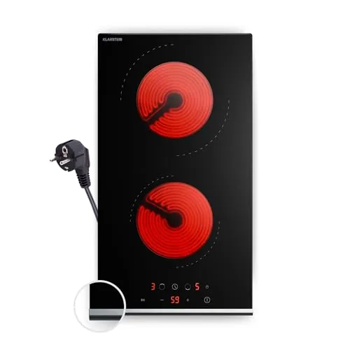Klarstein Verosteel Vitroceramica - 30 cm, 2 Zonas, 3000 W, Control Táctil, Temporizador & Bloqueo Infantil, Placa Vitrocerámica Compacta de Vidrio Fácil de Limpiar para Cocina Moderna