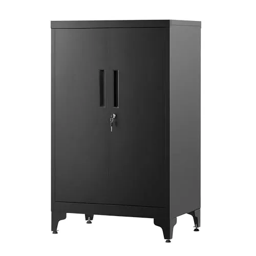 SONGMICS Archivador de Oficina, Armario Multifuncional, 2 Puertas, con Cerradura, Almacenamiento de Acero, para Sala de Estar, Negro Mate OMC012B01