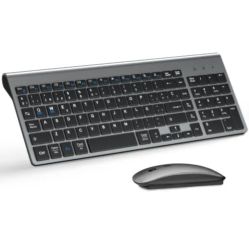 Combo Teclado Ratón Inalámbrico Ultradelgado, Doble Sistema - Gris Negro