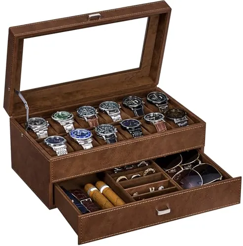 BEWISHOME Caja Relojes de Clásico Para Hombre, Caja Para Relojes