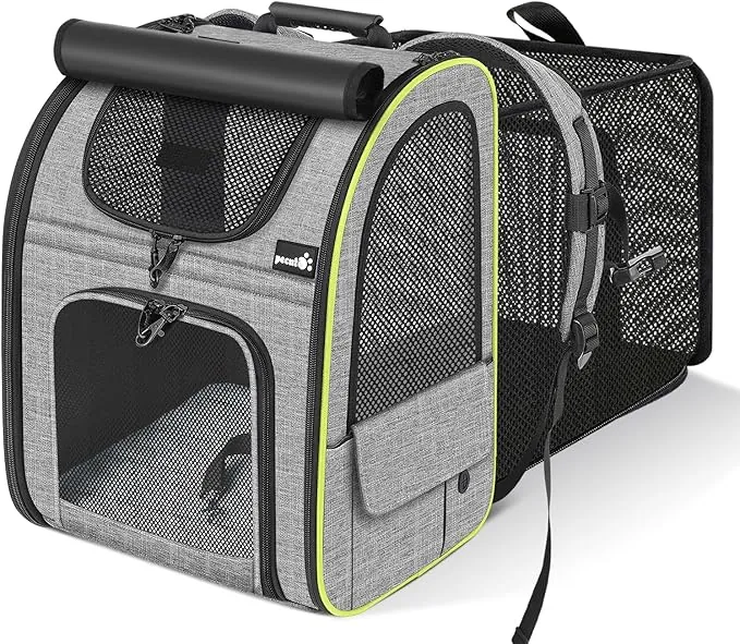 Pecute Transportin Gato XL > 6kg - < 8kg Mochilas para Gatos y Perro Bolsa para Mascotas Expandible y Plegable para Viajar en Tren/automóvil/Restaurante