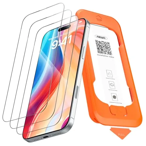 NEW'C 3 Piezas, Protector de pantalla Cobertura total para iPhone 17 Pro Max 6,9 pulgadas [Instalación Automática], Cristal Vidrio Templado - Ultra Resistente - Efectivo contra Rayones