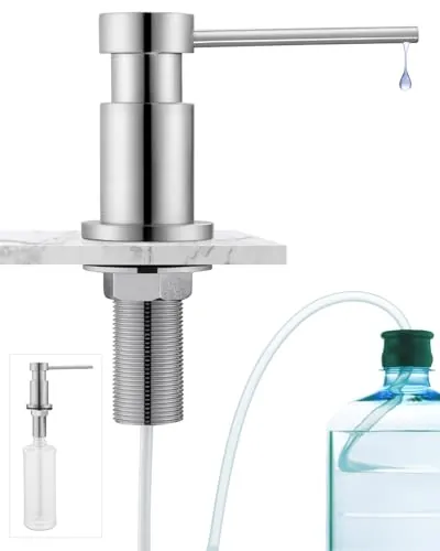 Sofetiy Dispensador Jabon Cocina Bajo Encimera, Dosificador Jabon Cocina Duradero con Tuercas de Acero INOX 304(sin Plástico), Botella de 300 ml y Tubo Silicona de Extensión de 1,25 m, Cepillado