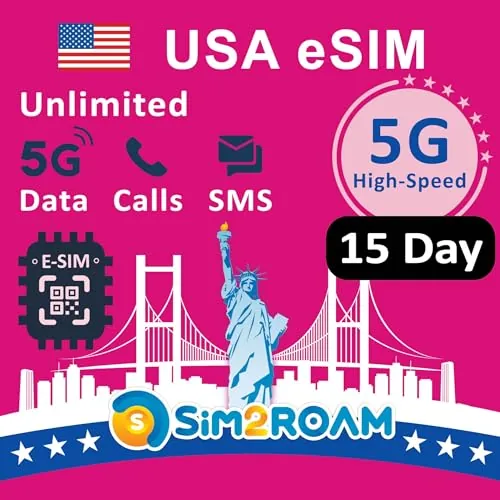 Tarjeta eSIM prepaga de EE. UU. | Datos de Internet 5G/4G ilimitados en EE. UU. (Incluido Hawái)+Datos de Baja Velocidad en Canadá y México|Llamadas y Mensajes de Texto Entre EE. UU., CA y MX(15 días)