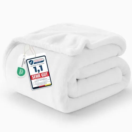 CozyLux Manta Sofa 150x200 cm Blanco, Franela Suave de 260 g/m²