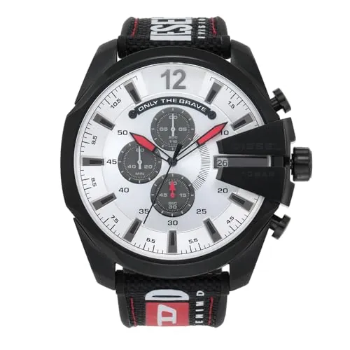 Diesel Reloj Mega Chief para Hombre, Movimiento cronógrafo con correa de silicona o sintética, 51 mm, Negro y gris claro