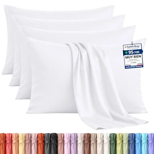 Utopia Bedding – Juego de 4 Fundas de Almohada – 50 x 75 cm - Blanco | Certificado por Oeko-Tex – Microfibra cepillada, con Cierre Tipo sobre (no Incluye Relleno), Solo Funda de Almohada