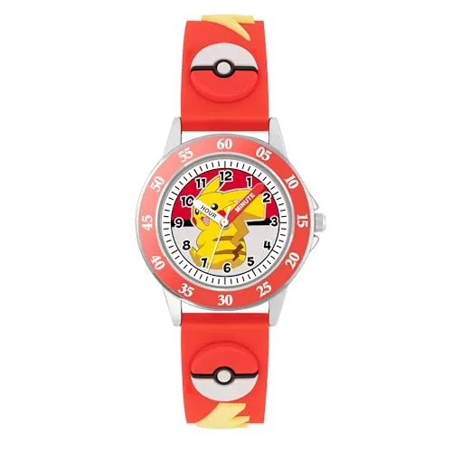 Peers Hardy Pokemon Kids Time Teacher - Pulsera de Silicona 3D en Rojo para Aprender a Decir Hora POK9074