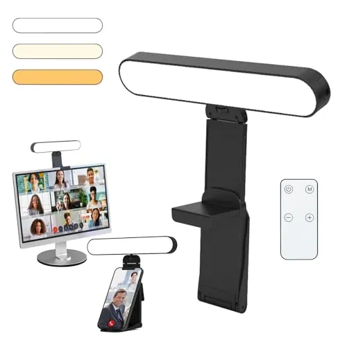 SMOCTAR Luz de videoconferencia para laptop y teléfono, anillo de luz de escritorio con soporte, luz de reunión de zoom para videollamadas, selfie, maquillaje, cámara web, luz de transmisión en vivo