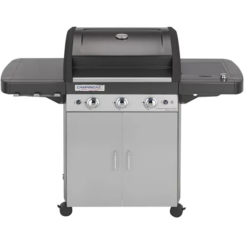 Campingaz 3 Series Classic LS Plus Barbacoa a Gas con 3 quemadores de acero inoxidable (9.6 kW potencia) y un asador lateral (2.3 kW potencia) | 11.9 kW de potencia totales | Sistema de limpieza InstaClean para una limpieza fácil