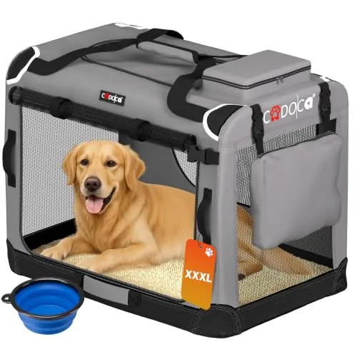 CADOCA Transportín Plegable Mascotas Perros Gatos 101x70x70cm Gris | Cojín, Correa Acolchada, Asa PU, Oxford 600D, Comedero, Base Rígida, Patas Protectoras, Reflector, Asiento Coche, Viajes