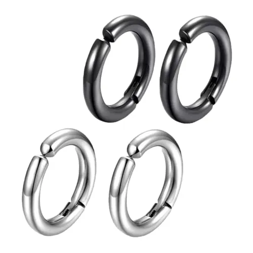 TSUOUKL 2 Pares Falsos Pendientes clip de piercing Acero Inoxidable Hombre Pendientes Clip 14mmPendiente Mujer Pendientes Sin Agujero Pendiente Unisex mujeres hombres pendientes