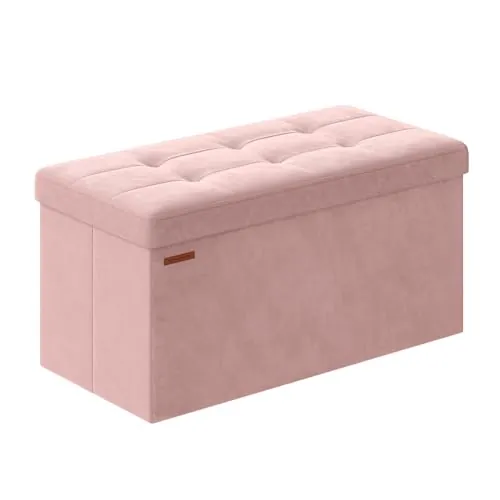 SONGMICS Puff Almacenaje, Baúl de Almacenaje Plegable, 76 x 38 x 38 cm