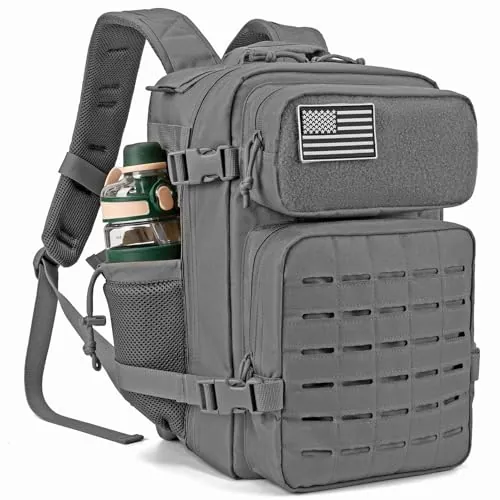 QT&QY Mochila táctica militar de 25L para hombres, con corte láser Molle, mochila de supervivencia pequeña, bolsa de gimnasio, mochila con soporte para dos tazas y para uso diario