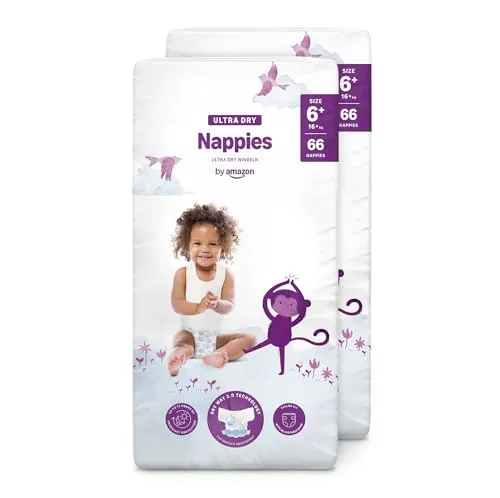 By Amazon Pañales Ultrasecos, Talla 6+ (más de 15kg), 132 Unidades (2 Paquetes de 66)