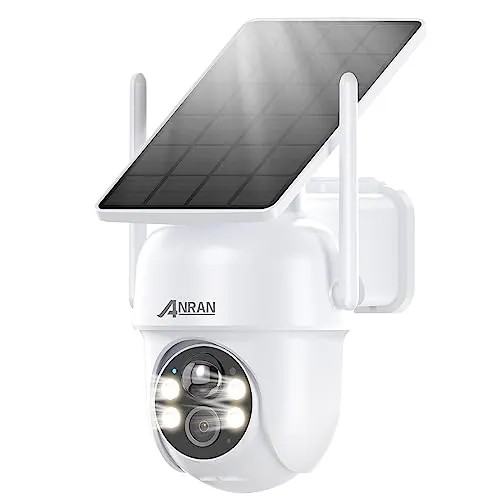 ANRAN 5MP FHD Camara Vigilancia Exterior Solar, 2.4GHz WiFi, Cámara inalámbrica con Panel Solar Integrado y Foco, 360° PTZ, PIR Movimiento Detección, Visión Nocturna Color,Audio de 2 Vias,Q04 Máx