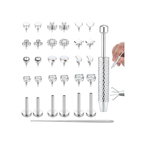 Adramata 16G/18G Piercing Oreja Tragus Helix Labret Roscado Interno Piercing Labio CZ Hipoalergénico Medusa Pendiente Pequeño Conch Cartílago (Oro/Plata) 6/8/10MM
