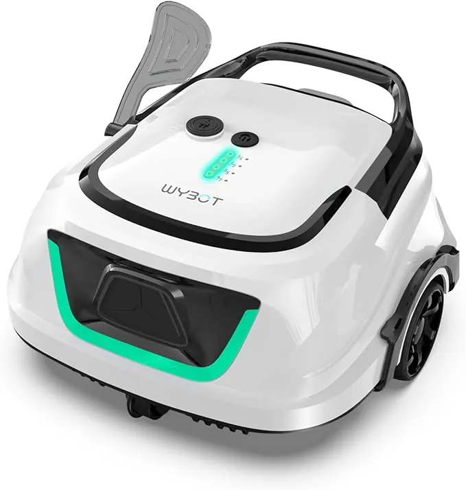 WYBOT A1 Robot Limpiafondos Piscina, Tiempo de Trabajo 120 Min, Limpiafondos Piscina Automatico con Doble Filtro para Piscinas Elevadas de hasta 100 m² Cuadrados(Verde Blanco Perla)