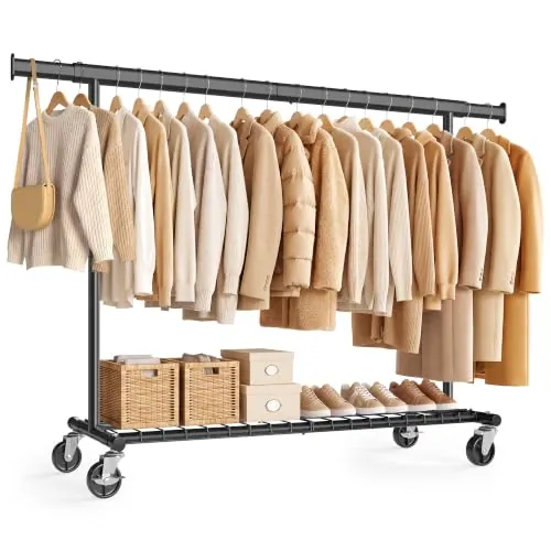 SONGMICS Burro Ropa Resistente, Extensible con Ruedas, Acero