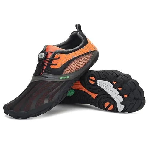 SAGUARO Mujer Hombre Barefoot Zapatillas Minimalistas Zapatillas de Trail Running Antideslizante Calzado Barefoot para Fitness Trekking Gym SC Naranja,Gr.39