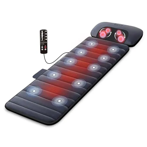 COMFIER Colchón Masaje De Cuerpo Completo Con Función De Calor, 10 Motores De Vibración Funda De Asiento De Masaje Con Almohada Shiatsu Ajustable Para El Cuello, Regalo Hombre Mujer