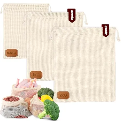 Pack 5 Bolsas Malla Coccion Algodon Organico Olla Presion Cocina Legumbres Verduras Garbanzos Reutilizables 2 de 2kg - 2 de 1kg y 1 de 0.5kg Resistentes Calor Bolsa Cocer Alimentos Red Cocina Natural
