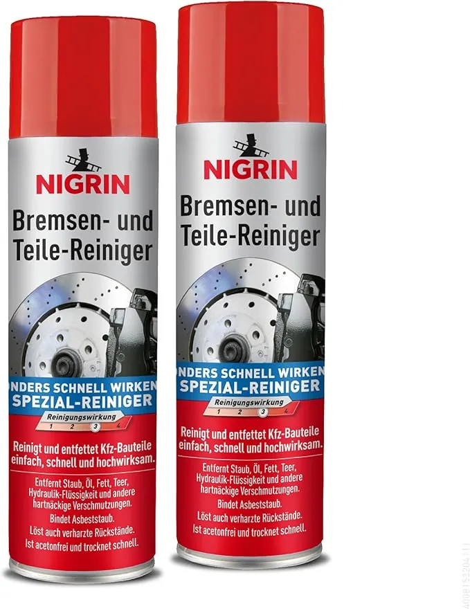 NIGRIN Limpiador de frenos, limpiador de piezas de motor para desengrasar partes de frenos, motores y máquinas, 2 unidades de 500 ml