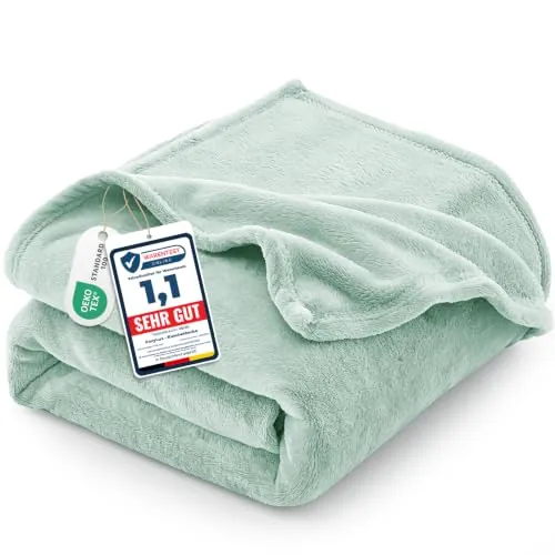 CozyLux Manta Sofa 130x150 cm Verde Salvia, Franela Suave de 260 g/m²